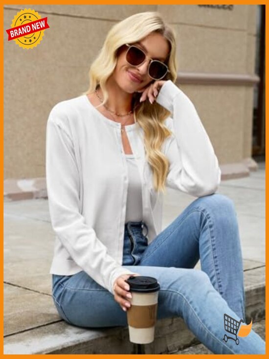 Cropped Cardigan Sweater Lightweight Bolero Shrug Button Down Long Sleeve Top - Picture 6 of 7